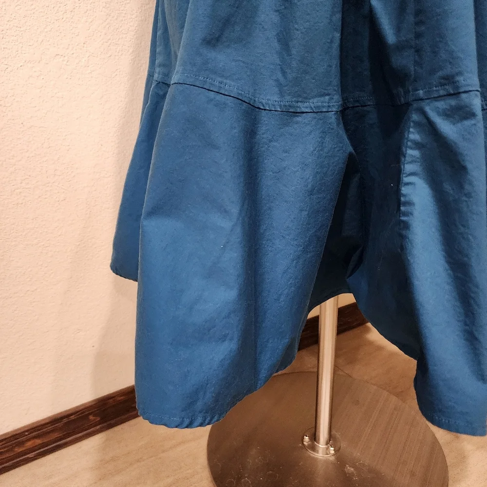 eShakti Cotton Poplin Blouson Midi Dress Dark Teal Classic Flare size Large 12 - Picture 10 of 11